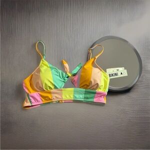 Multicolor Swim Suit Top Women Bikini Lab Brand XL New With Tags Trendy Stripes